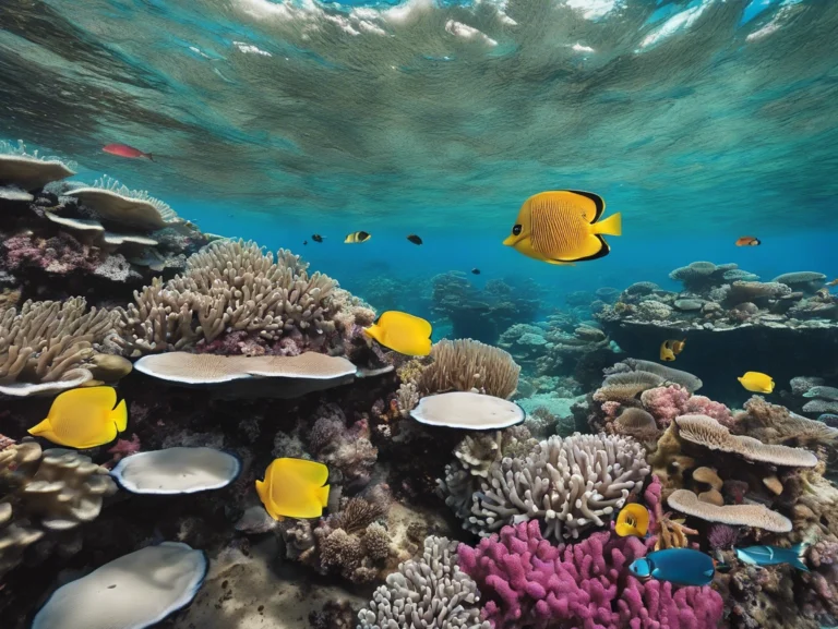 Diver exploring the vibrant coral reefs of the Great Barrier Reef, surrounded by colorful marine life in crystal-clear waters.