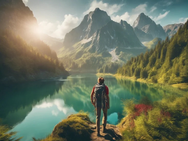 Person hiking on a scenic trail with essential gear, exploring nature’s beauty on an adventure.