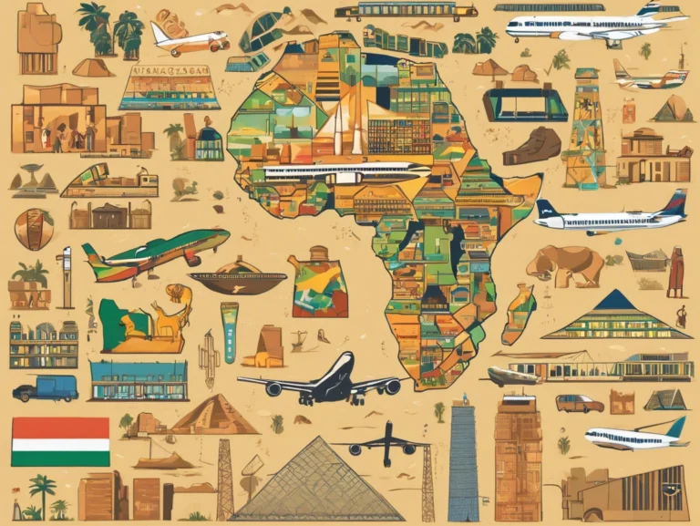 An aerial view of Africa’s top airports with bustling terminals and planes ready for takeoff, highlighting key travel hubs across the continent.