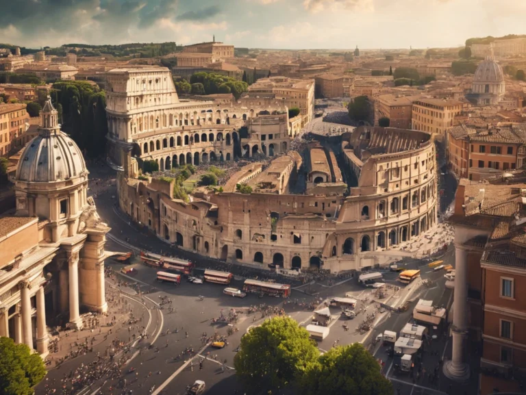 Iconic view of the Colosseum in Rome, showcasing the ancient Roman architecture and rich history of the city.