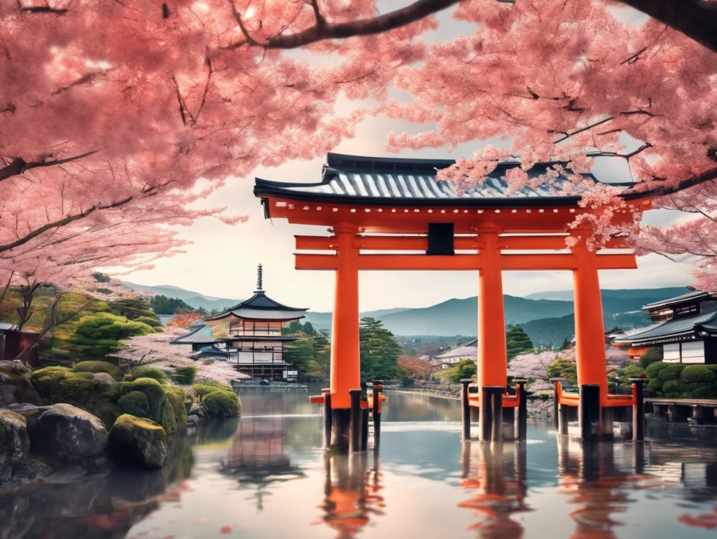 Breathtaking view of Kyoto, Japan, showcasing ancient temples, vibrant gardens, and traditional wooden houses.