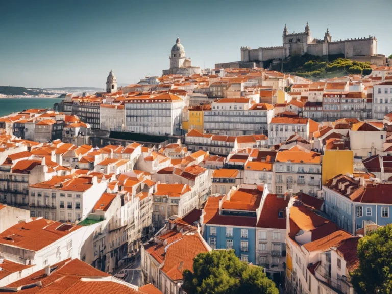 Panoramic view of Lisbon’s iconic landmarks including the Belem Tower and the Tagus River at sunset.