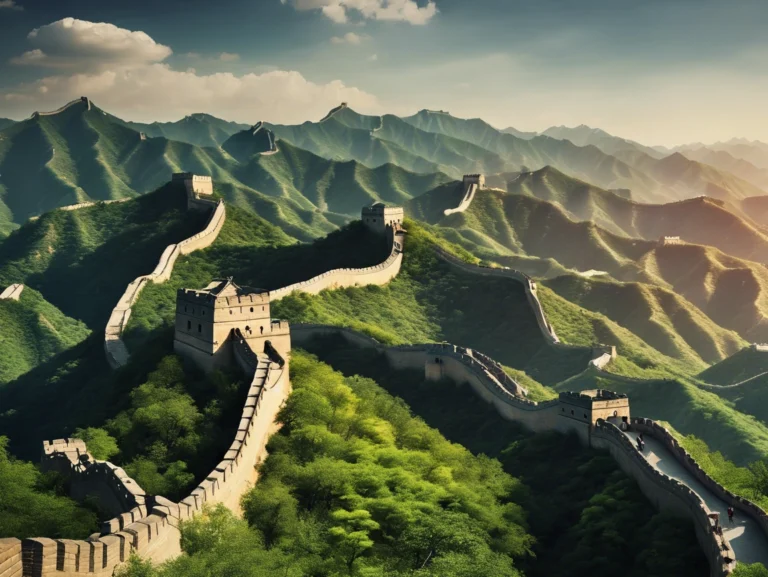 Stunning view of the Great Wall of China stretching over rolling hills, showcasing its grandeur and historical significance.