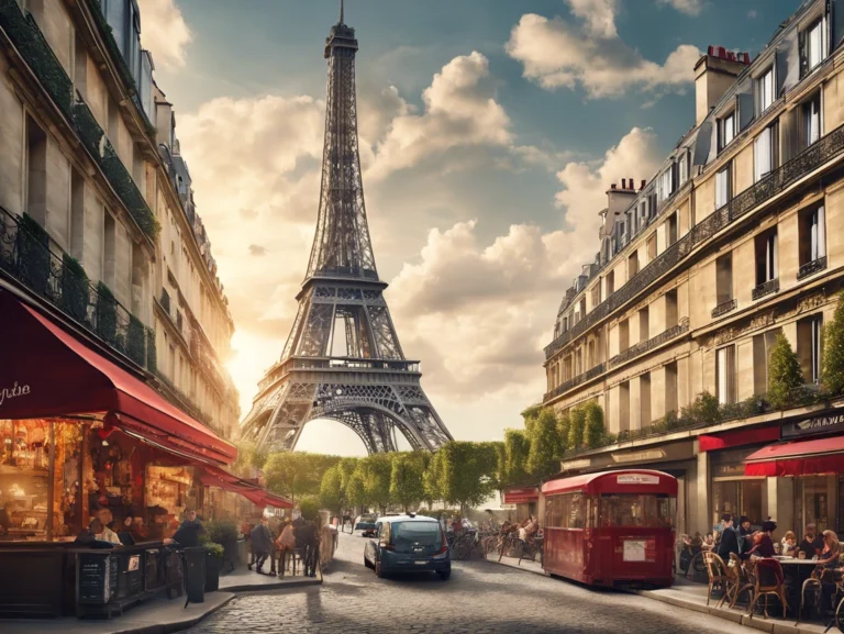 Panoramic view of the Eiffel Tower against the Paris skyline, capturing its majestic beauty and iconic presence.